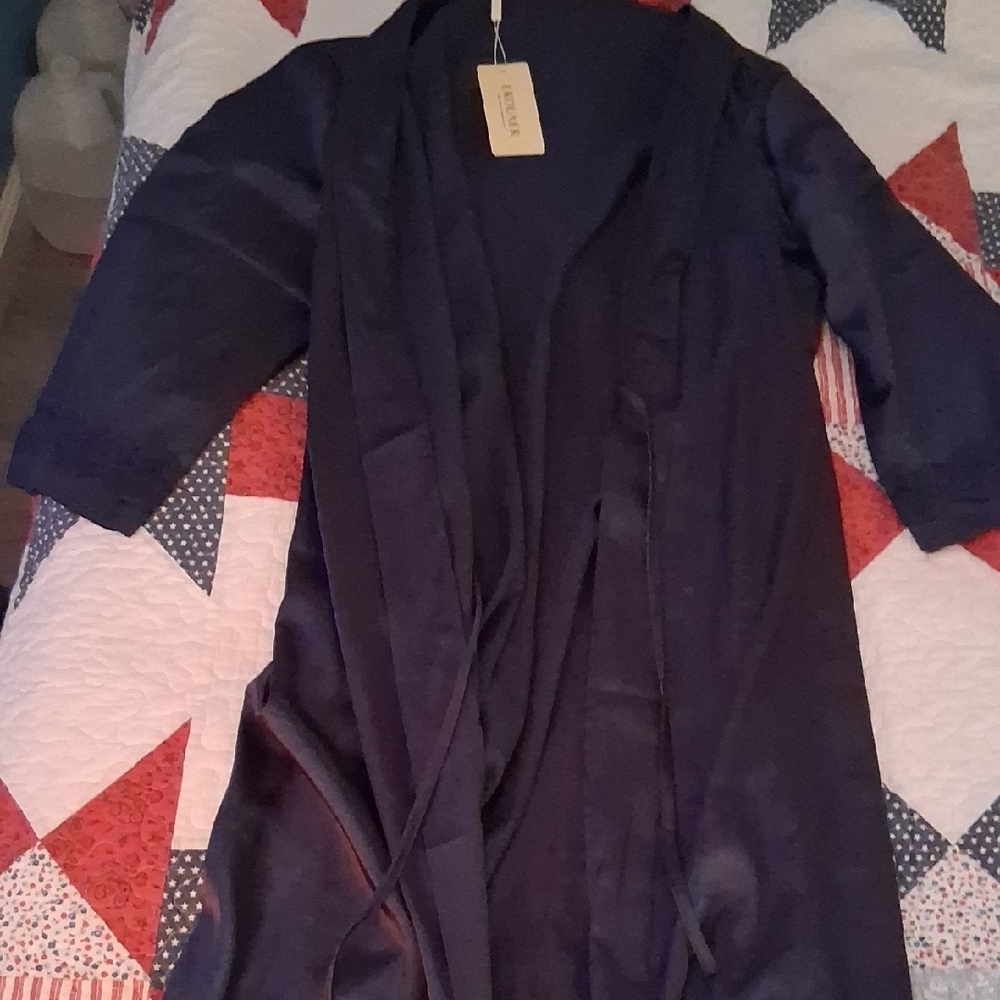 Women's Navy Satin Robe - Luxurious Sleepwear